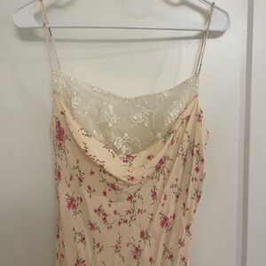 Vintage 90s Y2K Cowl Corset Button Hugo Buscati Cream Dress Pink Floral Print